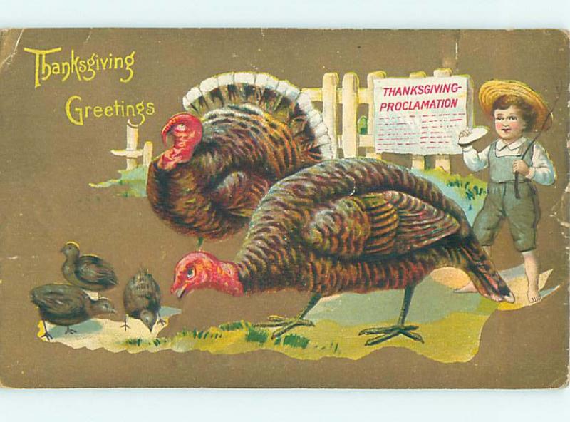 Pre-Linen thanksgiving BOY CHASES TURKEYS WITH A STICK HQ7388