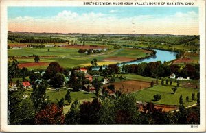 Vtg 1930s Muskingum Valley Birdseye View North of Marietta Ohio OH Postcard