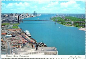 Postcard - Detroit River Panorama - Detroit, Michigan 