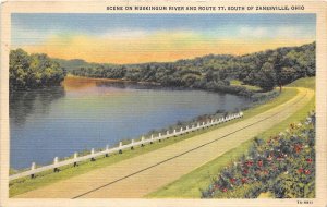 Zanesville Ohio 1940s Postcard Scene On Muskingum River