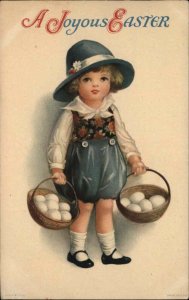 Ellen Clapsaddle Easter c1915 Postcard - Little Boy Baskets of Eggs WOLF 461