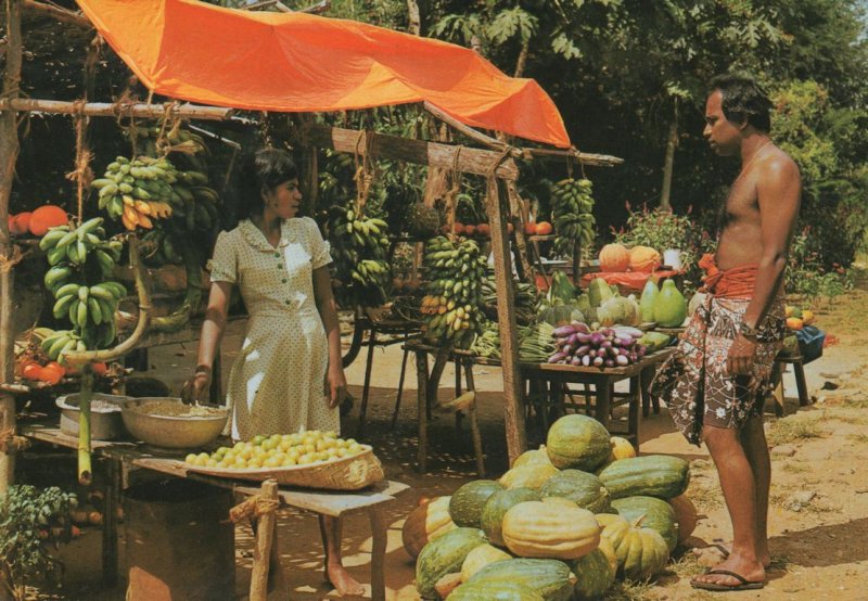 Fruit & Vegetable Stall Ceylon India Postcard