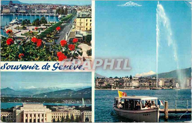 Modern Postcard Souvenir de Geneve La Rade The Palace of Nations The Water Je...