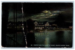 1914 North Park Pavilion At Night Moon View Grand Rapids Michigan MI Postcard