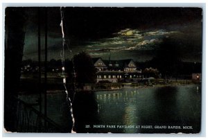 1914 North Park Pavilion At Night Moon View Grand Rapids Michigan MI Postcard 