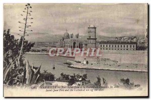 Old Postcard Marseille Fort Saint Jean and the cathedral through the aloes