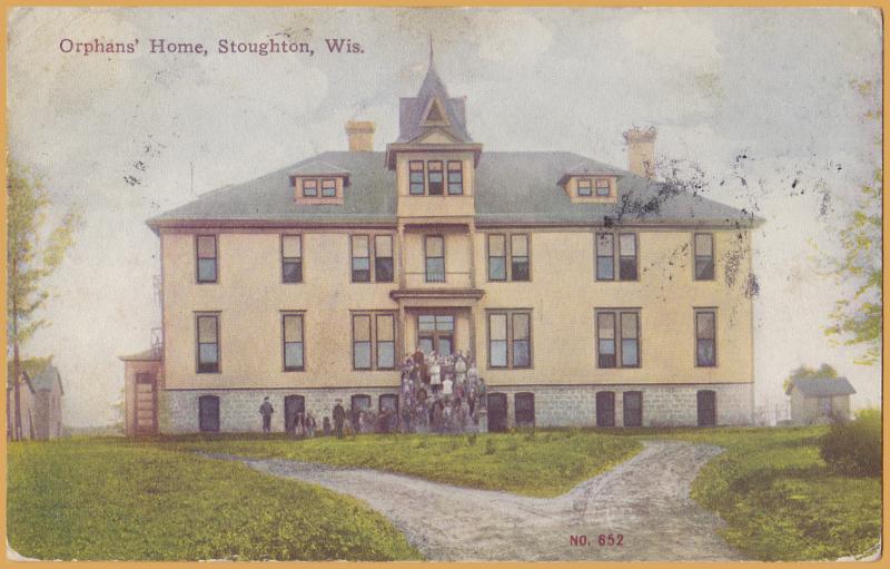 Stoughton, WIS., Orphans Home, Children standing on stairs - 1910