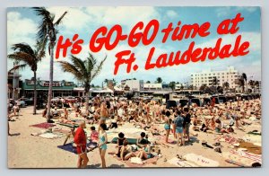 It's Go-Go Time at Fort Lauderdale Florida Beach VINTAGE Postcard 0868