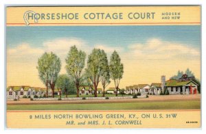 BOWLING GREEN, Kentucky KY ~ Roadside HORSESHOE COTTAGE COURT 1940s Postcard