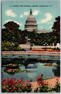 Vtg Washington DC US Capitol from Botanical Gardens 1930s Linen View Postcard