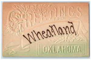 Greetings From Wheatland Oklahoma OK Airbrushed Embossed Antique Postcard