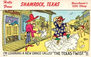 Shamrock, Texas - Hello from Burcham's Gift Shop - Comic Postcard - c1960