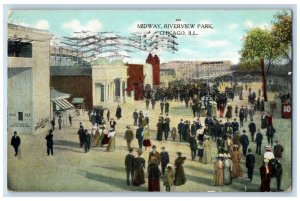 1909 Crowd Scene Midway Riverview Park Chicago Illinois IL Antique Postcard