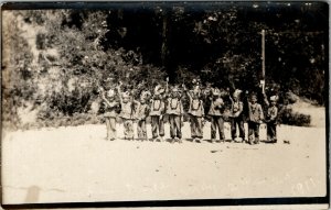 Boys Wearing Indian Costume RPPC Painted Faces 1911 Indian Drill Postcard V12