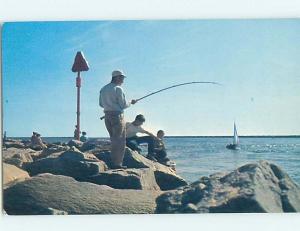 Unused Pre-1980 FISHING OFF THE ROCKS Galilee Rhode Island RI hn1653