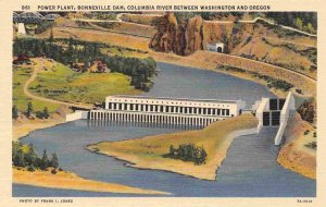 Bonneville Dam Power Plant Columbia River Oregon Washington linen postcard