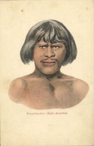 chile, Tierra del Fuego, Indian Male (1900s) Dutch Postcard with Chocolate Ad