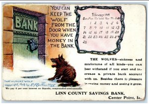 Linn County Savings Bank Center Point Iowa IA, Wolves Calendar Outcault Postcard