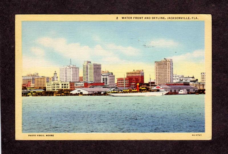 FL Water front Skyline Bldg Jacksonville Florida Postcard Linen PC