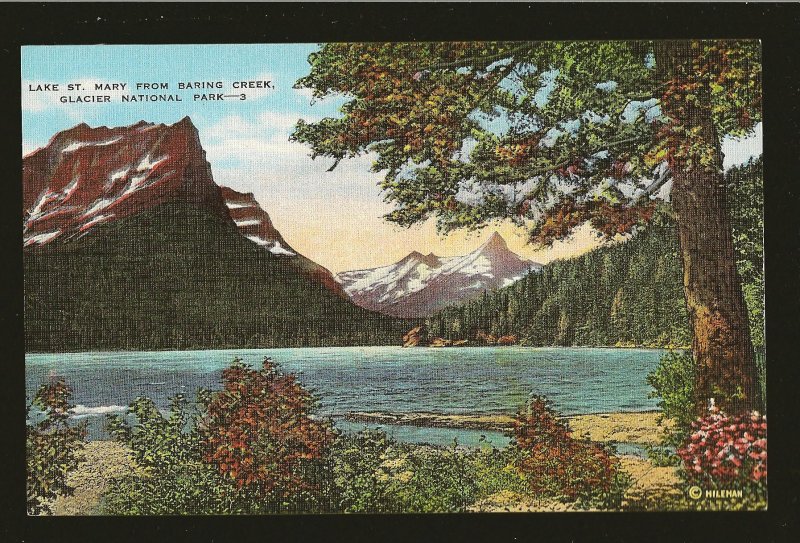 USA Lake St. Mary From Baring Creek Glacier National Park Montana Linen Postcard