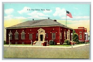 Vintage 1940's Postcard American Flag over the US Post Office Paris Tennessee