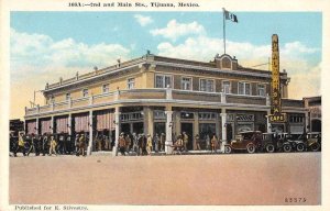 Tijuana Baja California Mexico view of 2nd and Main Streets antique pc BB1552