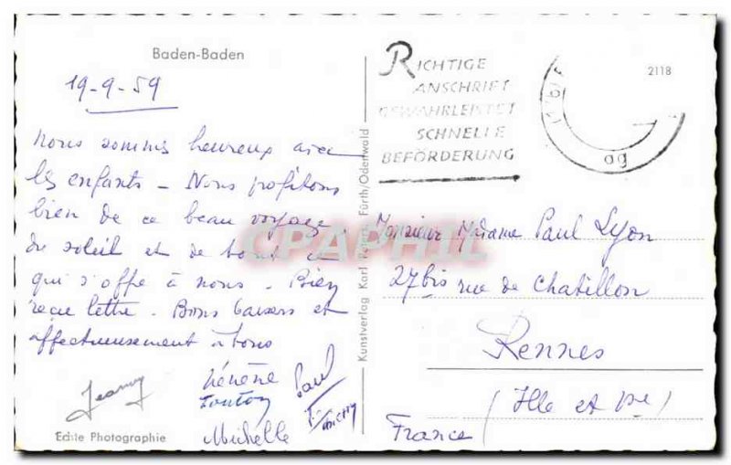 Old Postcard Baden Baden