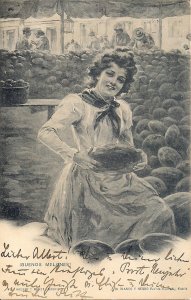 Beautiful Woman with Melons, Fruit, Risque, Pre 1907 Spain, Market Scene, Pretty