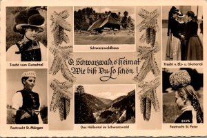 Germany Schwarzwald Multi View Locals In Traditional Costume and More 1952 Photo