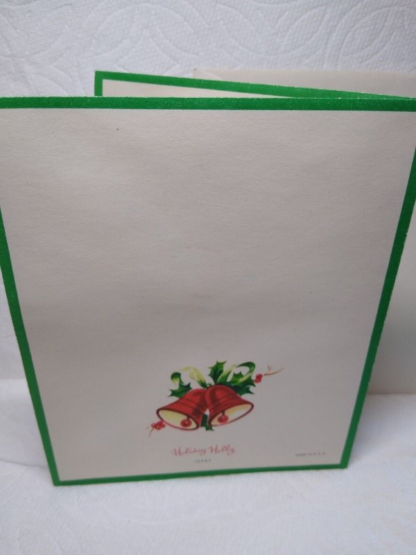 Christmas Greeting Card Jingle Bells Diecut Foldout Mid Century Holiday Holly