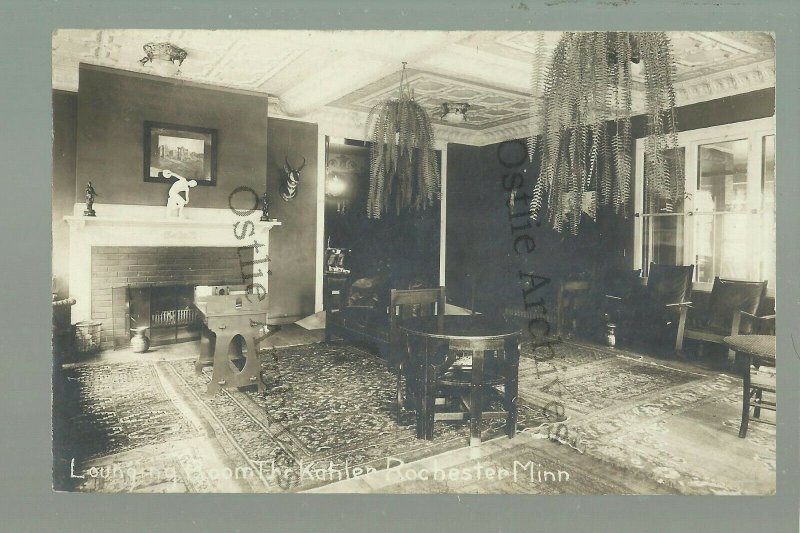 Rochester MINNESOTA RPPC 1914 INTERIOR KAHLER HOTEL Lounge Plants Art Tables