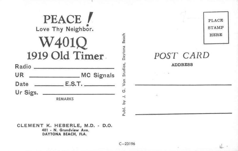 Daytona Beach Florida W401Q QSL Radio Station Vintage Postcard AA52492