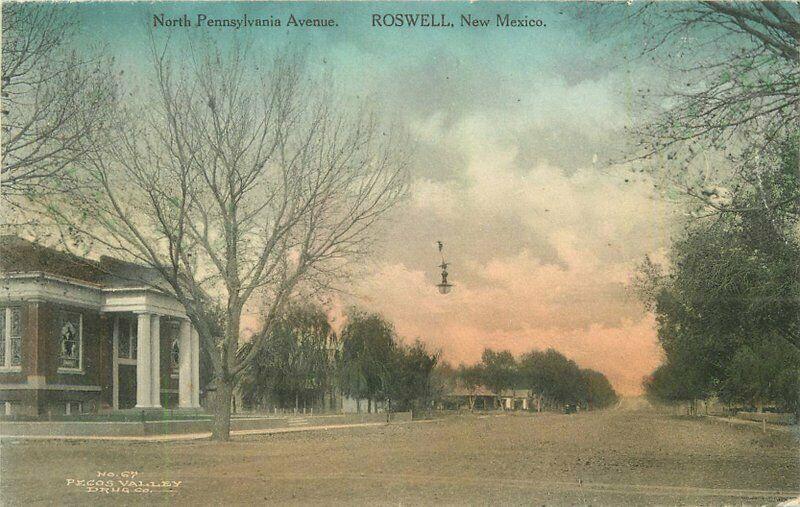 C-1910 North Pennsylvania Avenue Postcard Roswell New Mexico hand colored 3368