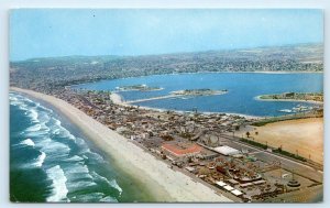 SAN DIEGO COUNTY, CA California ~ MISSION BEACH  Aerial View c1960s  Postcard