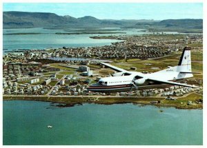 Icelandair Fokker Friendship over Reykjavik Airplane Postcard