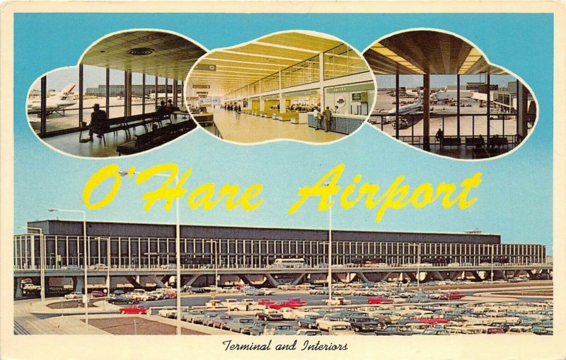 Chicago Illinois 1960s Postcard O'Hare Airport Terminal & Interiors United Air