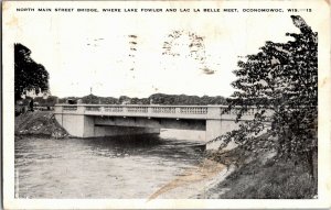 North Maine St Bridge Oconomowoc WI Vintage Postcard T13