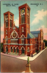 Vtg Providence Rhode Island RI Cathedral St Peter & St Paul 1940s Linen Postcard