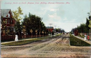 Mckay Avenue Edmonton Alberta looking North on Sixth Ave AB Postcard H37 *as is