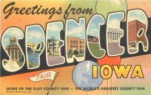 1958 Spencer Iowa Large Letters Multi View Valley News Teich linen postcard 1058