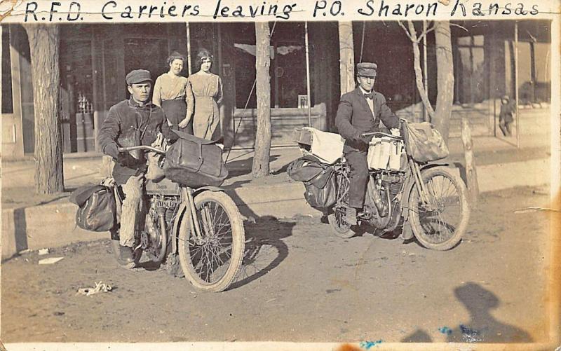 Sharon KS R.F.D. Post Office Motorcycles Rare 1914 RPPC Postcard