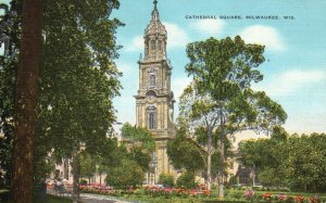Vintage Postcard 1930s Cathedral Square Church Milwaukee WI