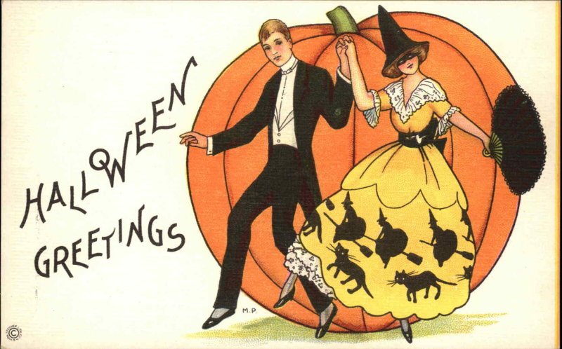 Halloween Man Pretty Woman Dance MP Stecher 419F Postcard EXC COND bnhs