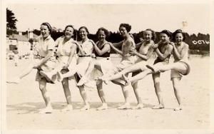 RPPC ~ Showgirls rehearsing on beach c.1950