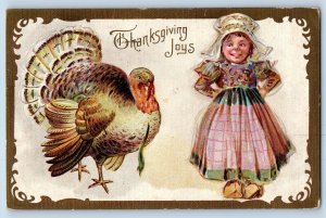 St. Louis MO Postcard Thanksgiving Joys Dutch Girl And Turkey Nash Embossed 1910