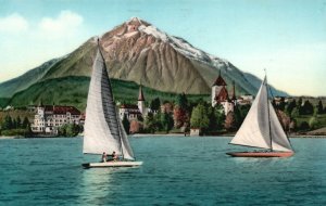 Vintage Postcard Spiez Mot Niesen Boats Ocean View Mountains