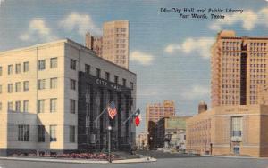 FORT WORTH, TX Texas  CITY HALL & PUBLIC LIBRARY c1940's Curteich Linen Postcard