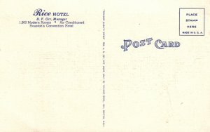 Vintage Postcard Rice Hotel Convention Hotel Modern Rooms Landmark Houston Texas