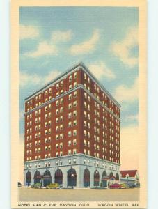 Unused Linen OLD CARS & VAN CLEVE HOTEL Dayton Ohio OH u8504