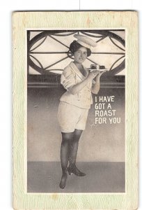 Pretty Woman Chef Holding Dish Embossed Border Postcard 1907-1915 Got a Roast